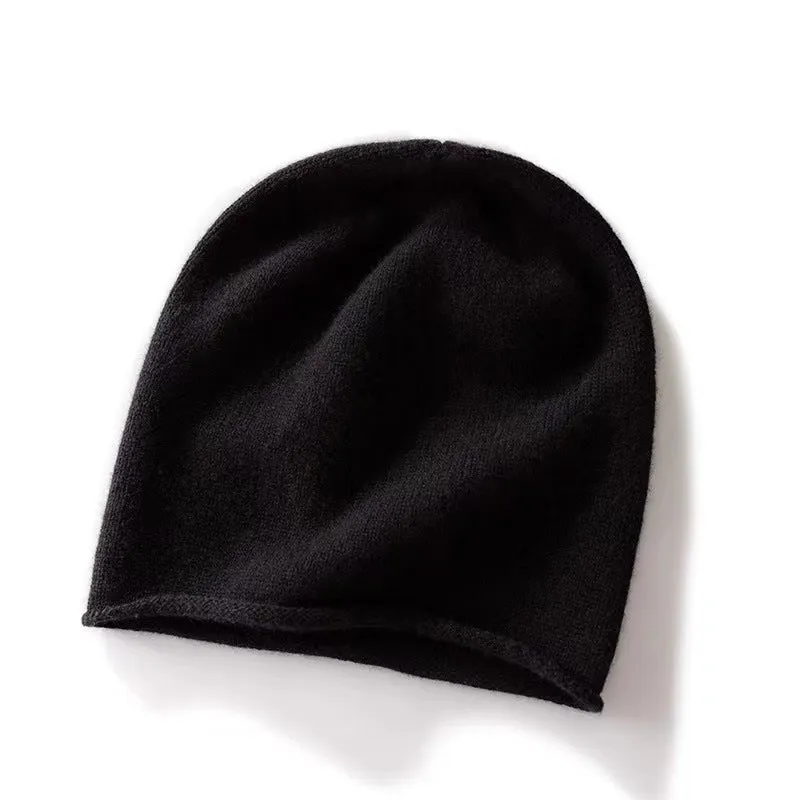 100% Cashmere Beanie Hat Cashmere Double-layered Ski Cap For Winter