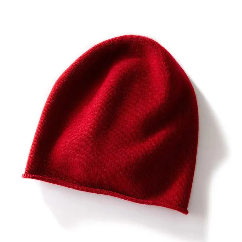 100% Cashmere Beanie Hat Cashmere Double-layered Ski Cap For Winter