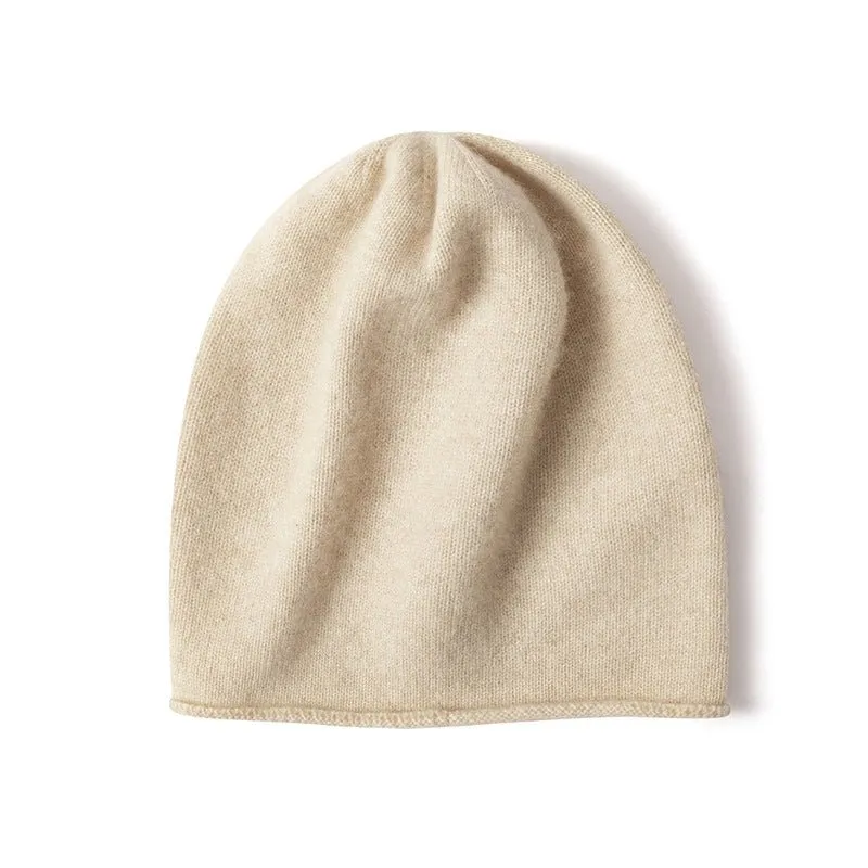 100% Cashmere Beanie Hat Cashmere Double-layered Ski Cap For Winter