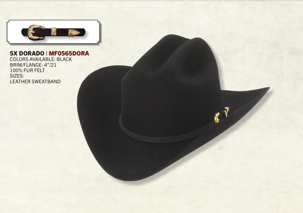 5X Larry Mahan Dorado Fur Felt Cowboy Hat Black