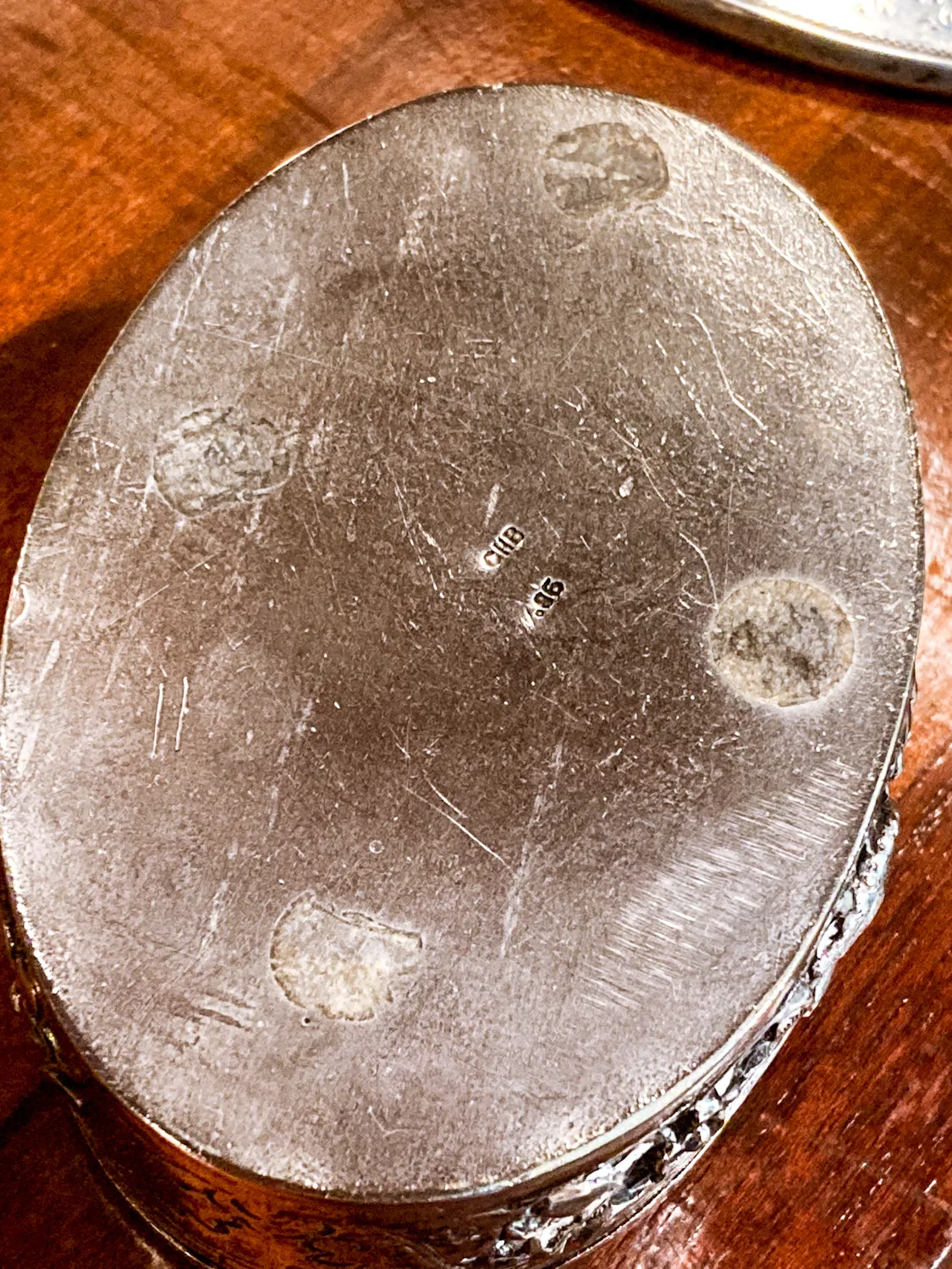 Antique 19th Century Oval Serpentine & Floral Repoussé CHB Silver Box