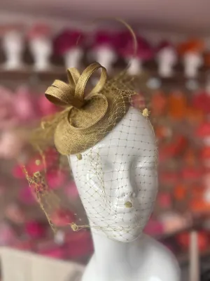 Antique Bronze Pillbox Hat with Veil & Curled Quill