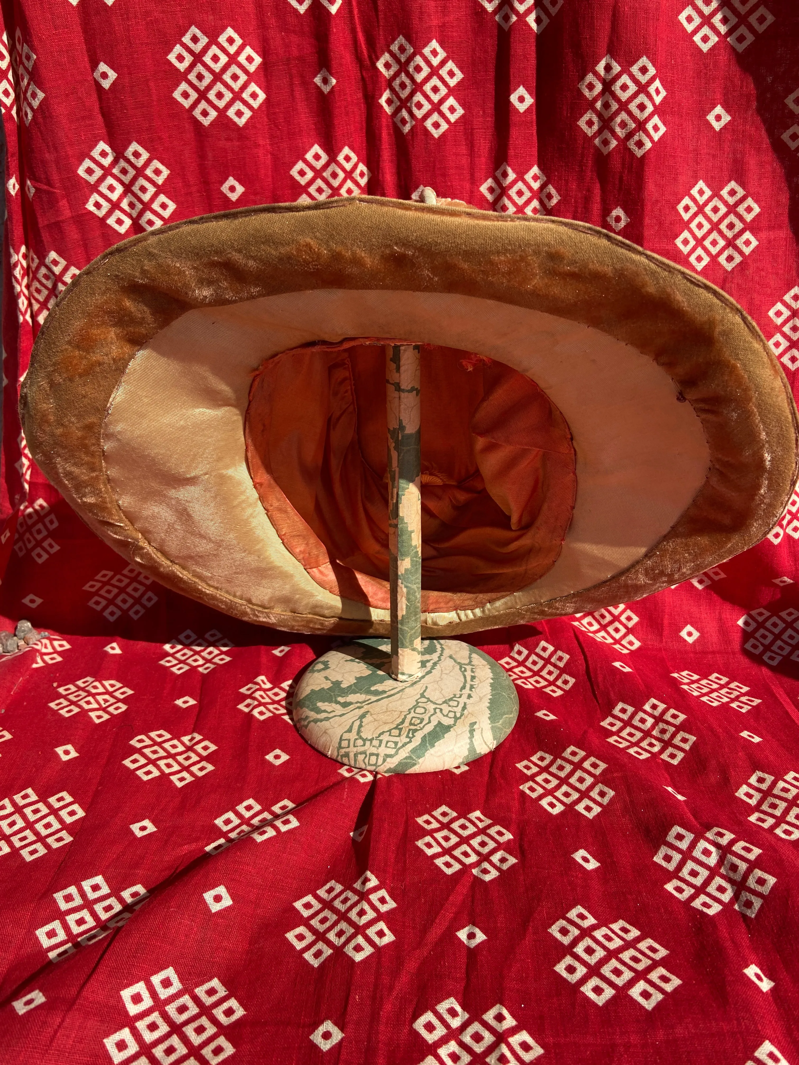 Antique Edwardian Velvet 'Branch & Leaves' Brimmed Hat