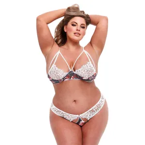 Baci Grey Floral & Lace Déesse Du Sexe Ensemble Lingerie 2 Pieces Taille De Reine