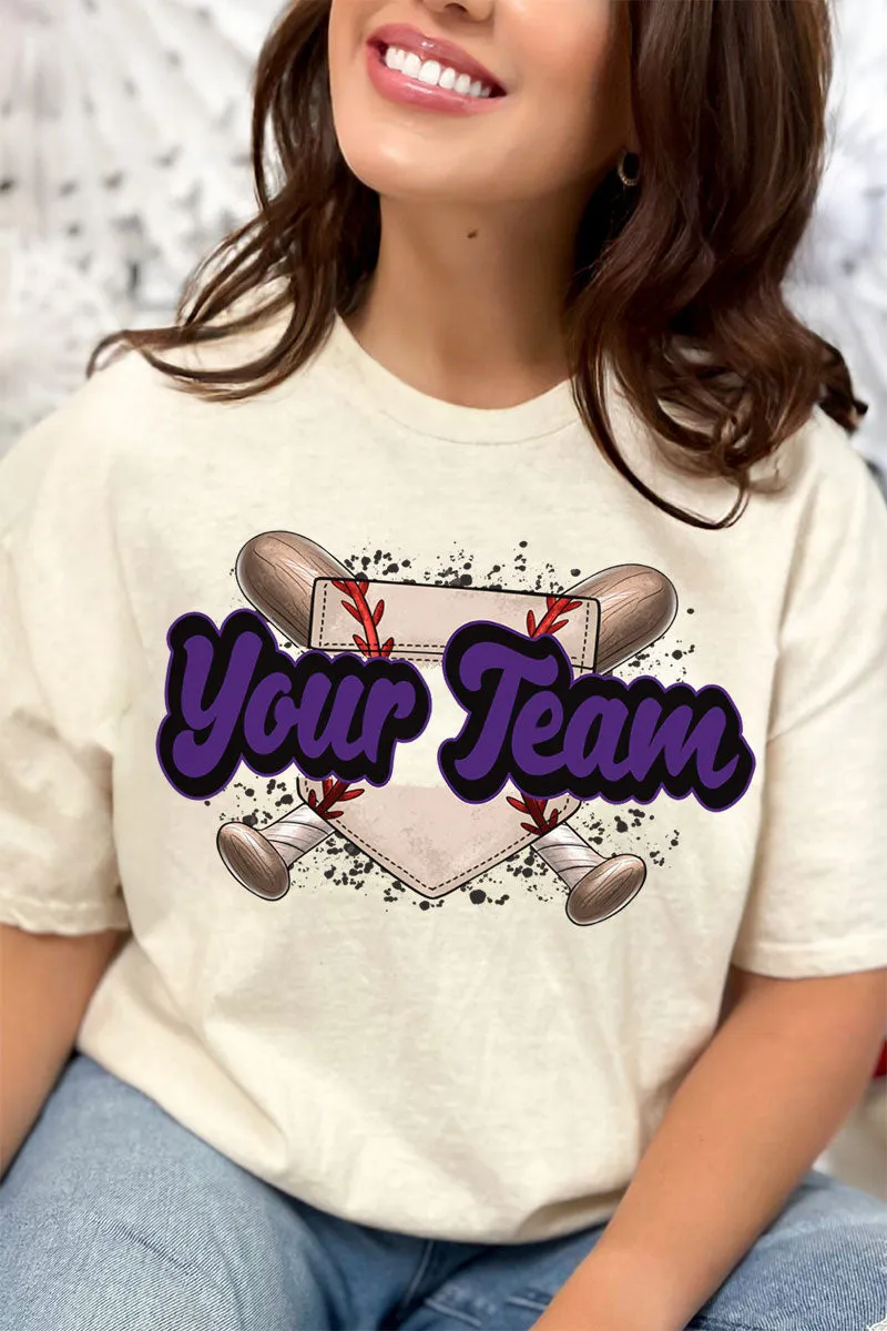 Baseball Home Plate Purple And Black Short Sleeve Relaxed Fit T-Shirt