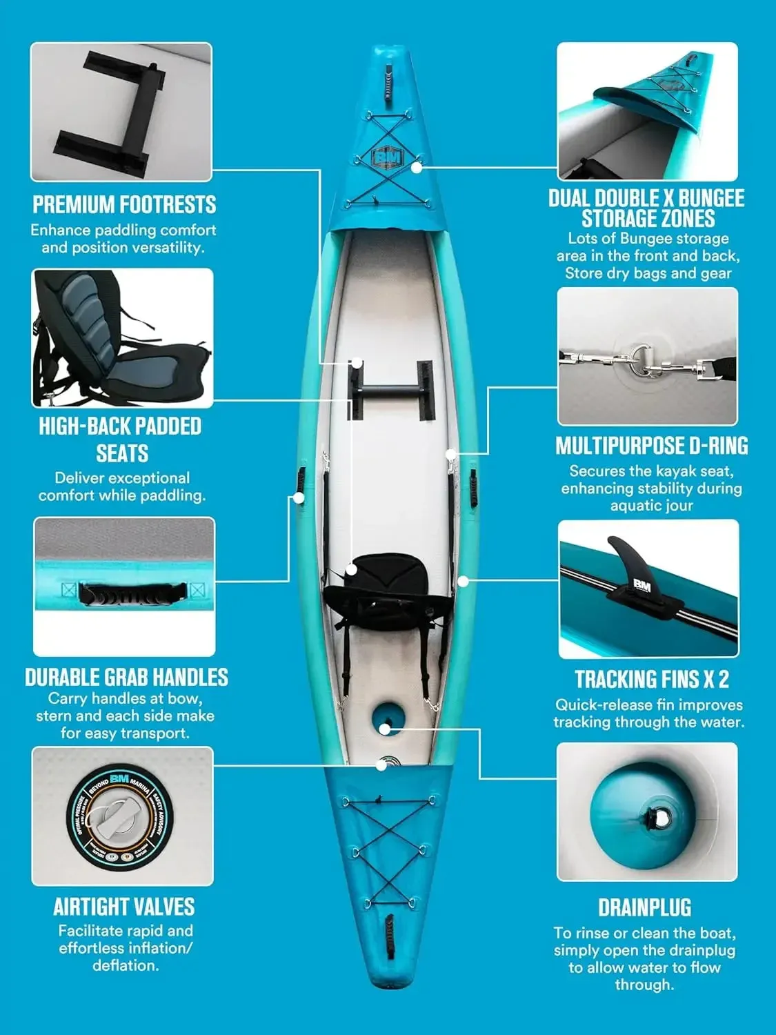 BEYOND MARINA Inflatable Kayak 1 & 2 & 3 Person Adult- Full Drop Stitch Kayak with Aluminum Paddles, Seats, Footrests, Pump,
