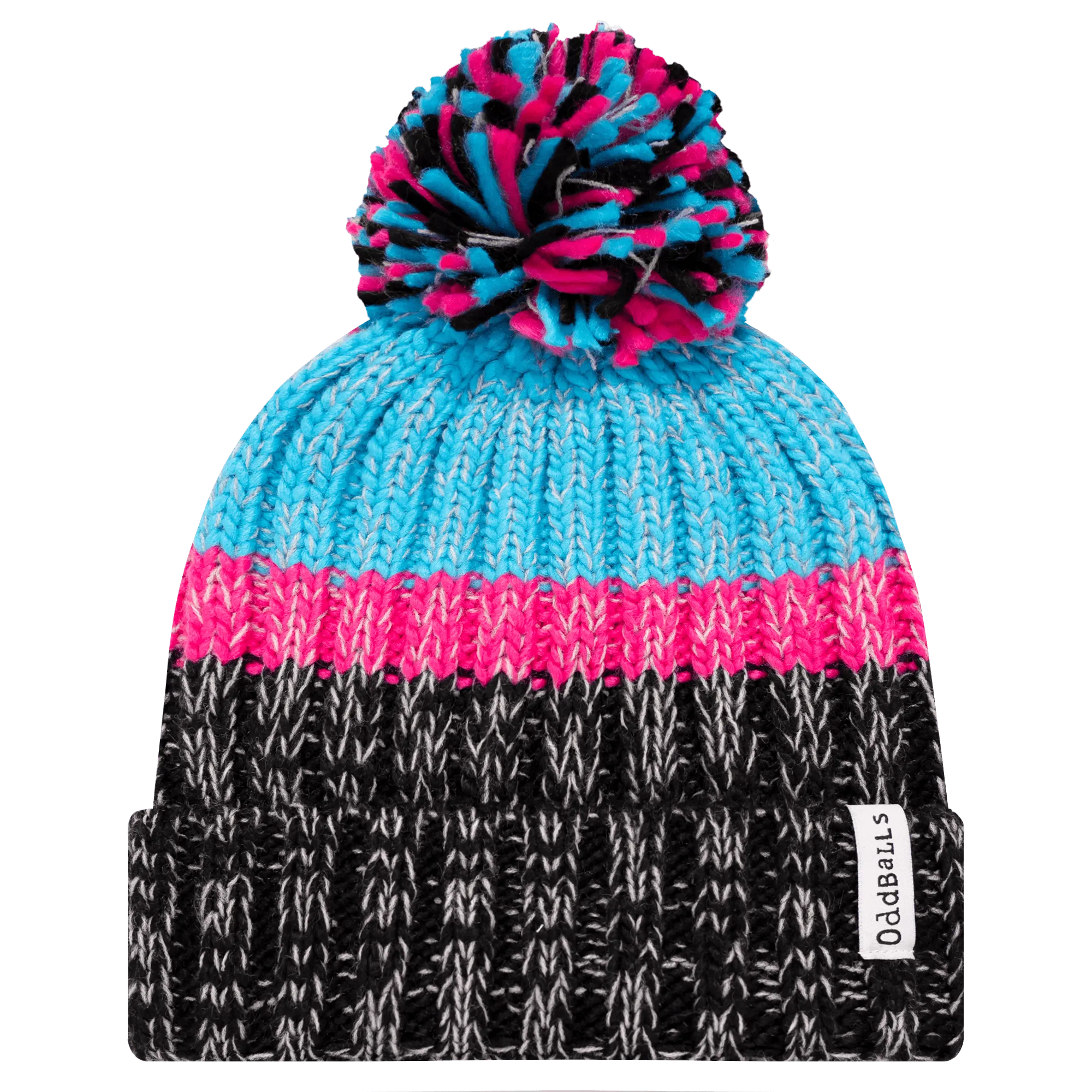 Black | Cyan | Pink - Knitted Bobble Hat