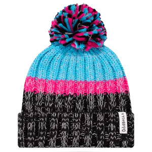 Black | Cyan | Pink - Knitted Bobble Hat