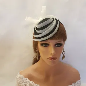 BLACK HAT FASCINATOR,40s 50s #Black and White or Ivory crin loops and netting Hat fascinator Race,Cocktail,Ladies day,Ascot hat fascinator