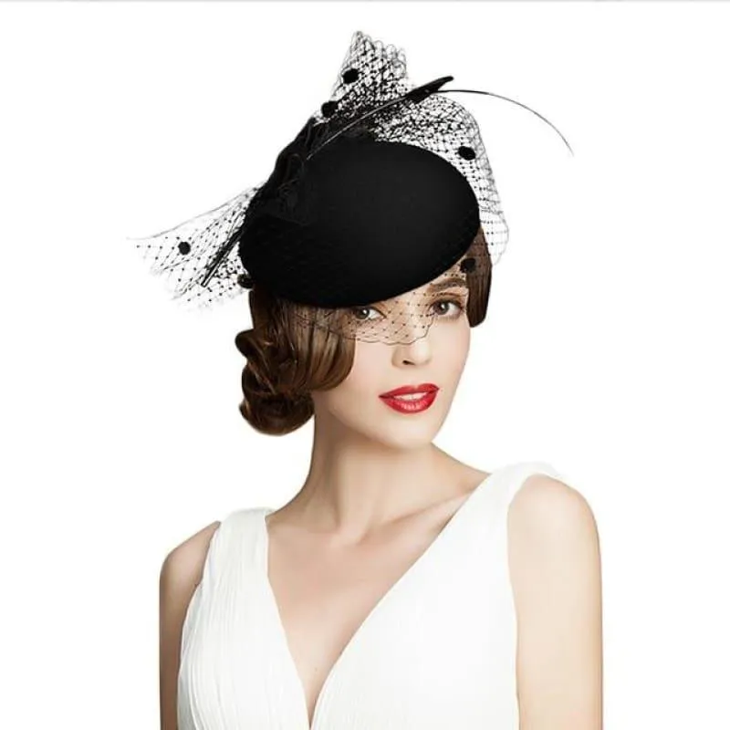 Black Leopard Pillbox Hat With Veil 100% Australian Wool Felt Wedding Hats Women Vintage Bow Cocktail Fedoras