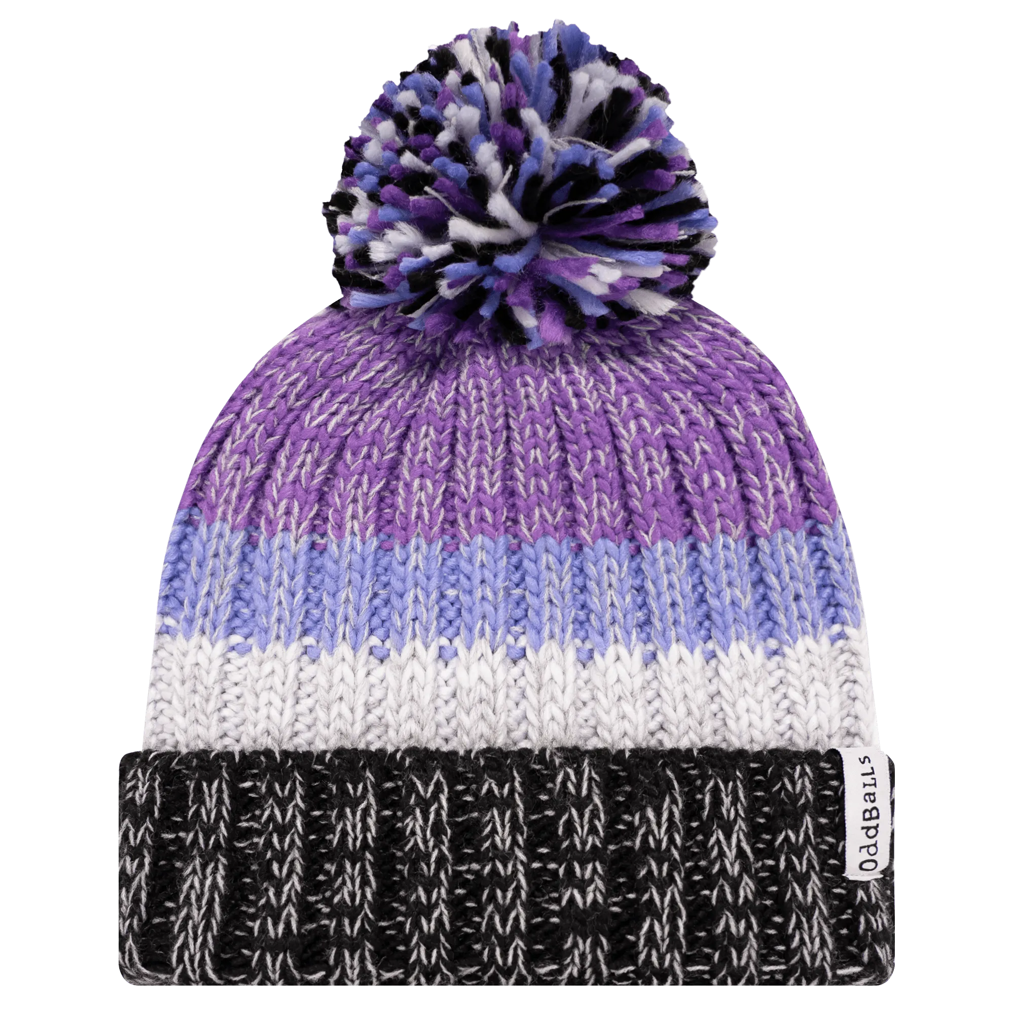Black | Lilac | Purple | Dark Purple - Knitted Bobble Hat