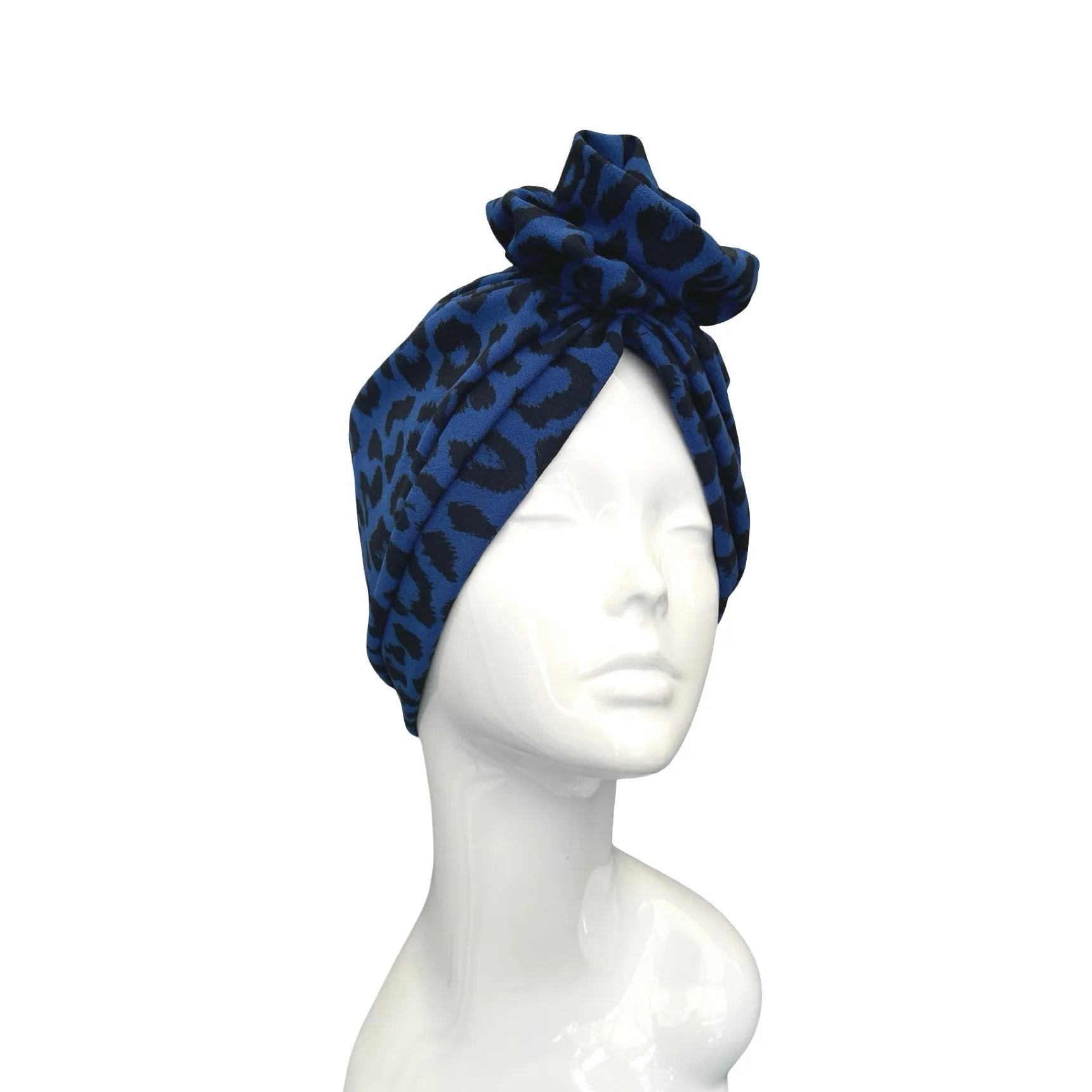Blue Full Head Turban with Rosette