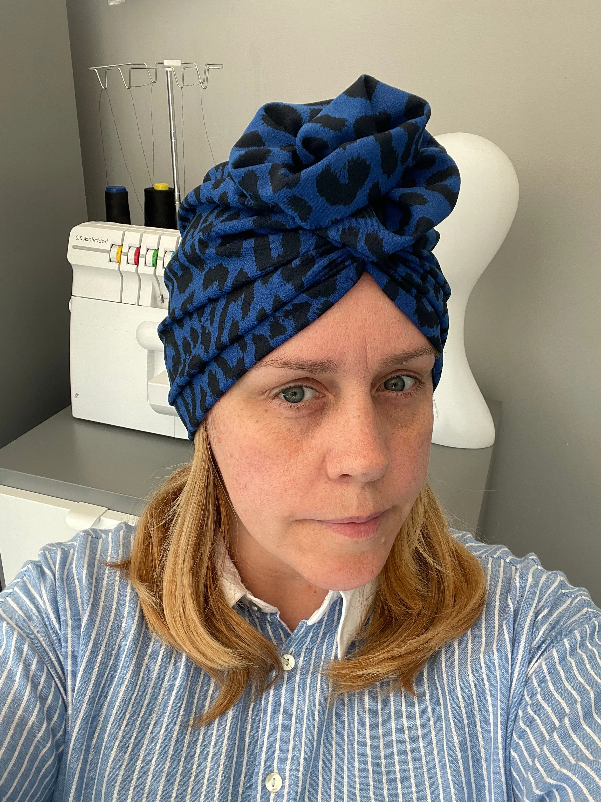 Blue Full Head Turban with Rosette