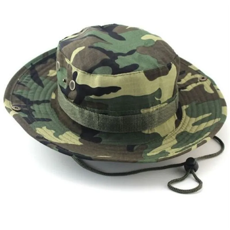 Camouflage Bucket Hats Wide Brim Sun Cap Ripstop Camo Fishing Hunting Hiking Men Safari Jungle with String Boonie Hat