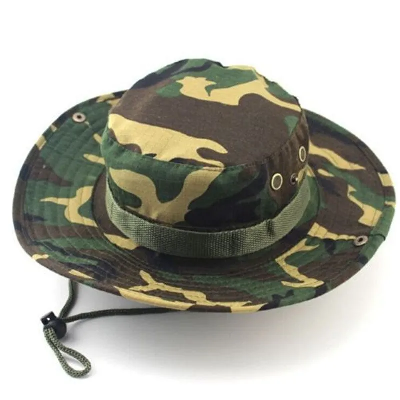 Camouflage Bucket Hats Wide Brim Sun Cap Ripstop Camo Fishing Hunting Hiking Men Safari Jungle with String Boonie Hat