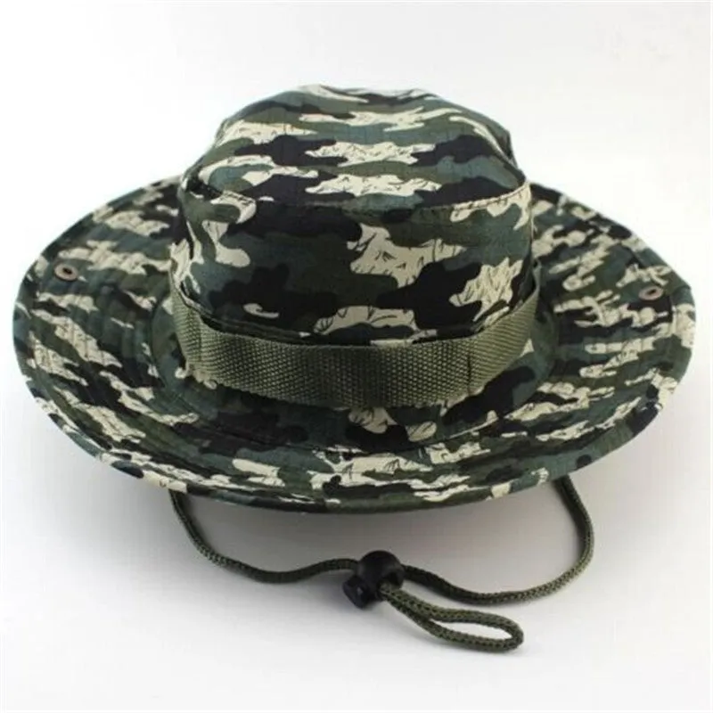 Camouflage Bucket Hats Wide Brim Sun Cap Ripstop Camo Fishing Hunting Hiking Men Safari Jungle with String Boonie Hat