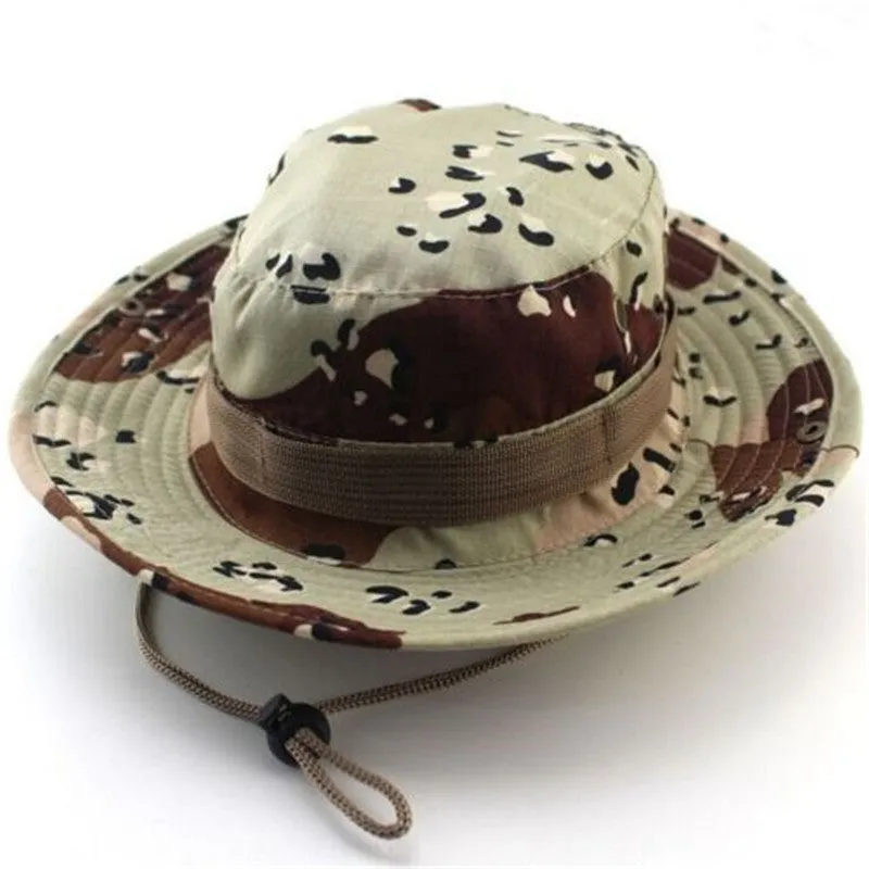 Camouflage Bucket Hats Wide Brim Sun Cap Ripstop Camo Fishing Hunting Hiking Men Safari Jungle with String Boonie Hat