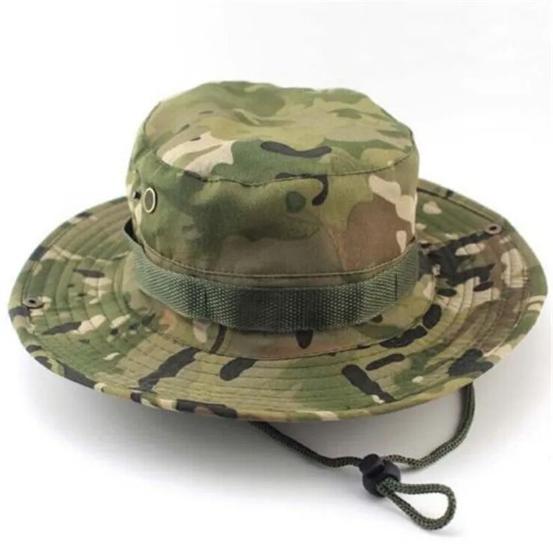 Camouflage Bucket Hats Wide Brim Sun Cap Ripstop Camo Fishing Hunting Hiking Men Safari Jungle with String Boonie Hat