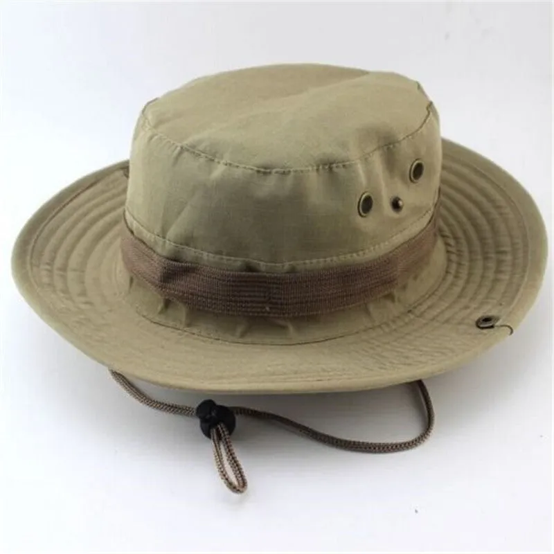 Camouflage Bucket Hats Wide Brim Sun Cap Ripstop Camo Fishing Hunting Hiking Men Safari Jungle with String Boonie Hat