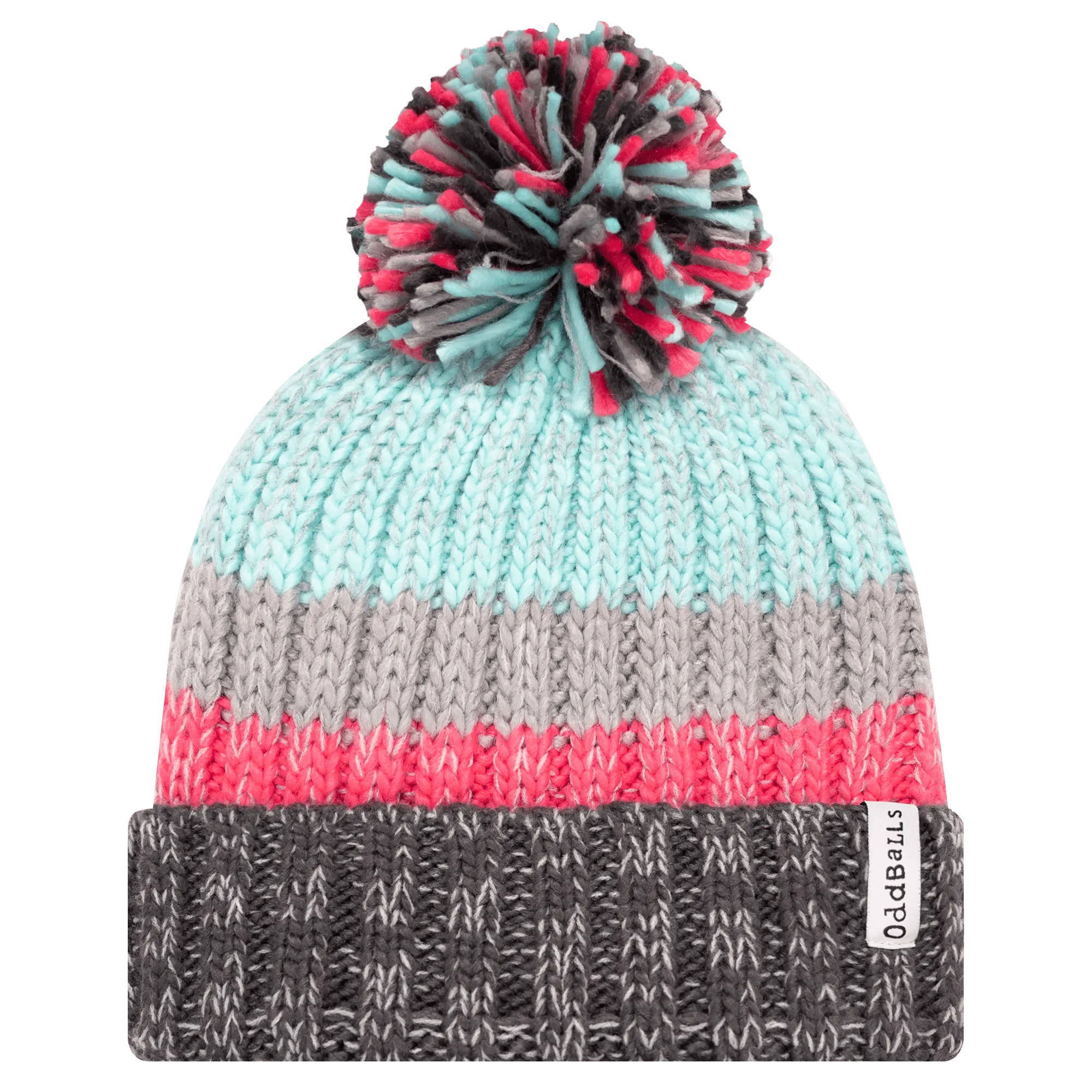 Charcoal | Mint | Pink | Grey - Knitted Bobble Hat