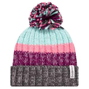 Charcoal | Pink | Mint | Grey - Knitted Bobble Hat