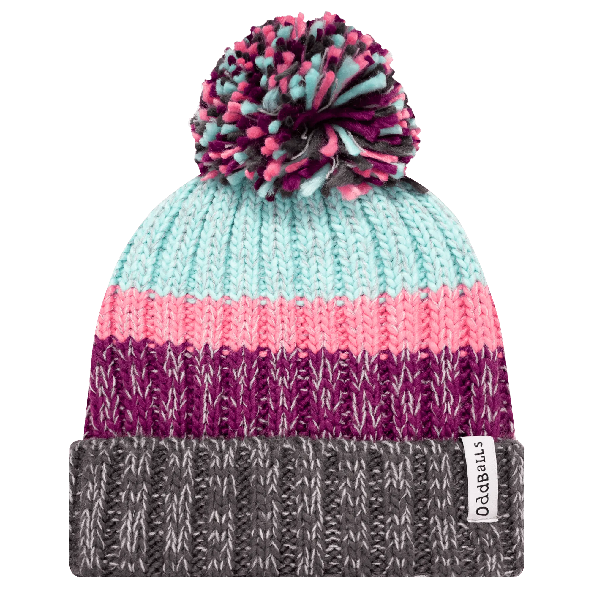 Charcoal | Pink | Mint | Grey - Knitted Bobble Hat