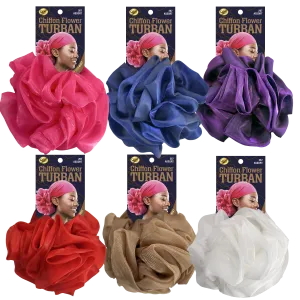 Chiffon Flower Turban [ASSORT-6 PIECES SET]