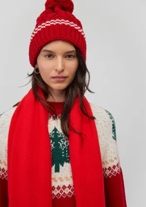 Christmas Printed Red Beanie