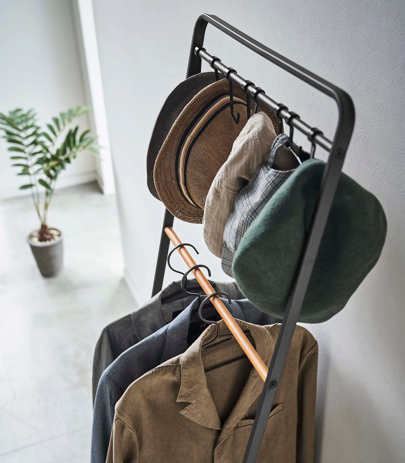 Coat Rack with Hat Storage (66" H)  - Steel   Wood from Yamazaki Home