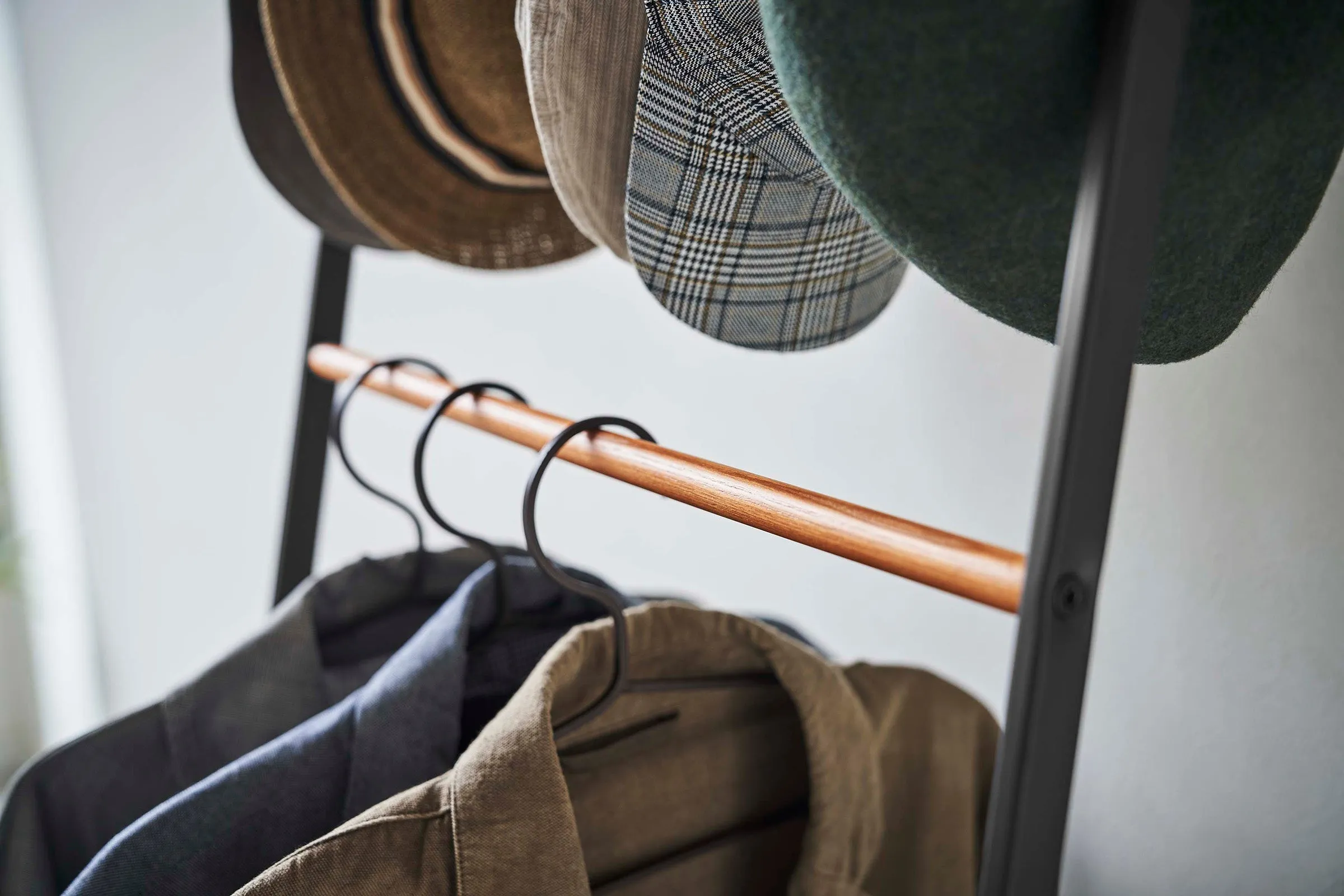 Coat Rack with Hat Storage (66" H)  - Steel   Wood from Yamazaki Home