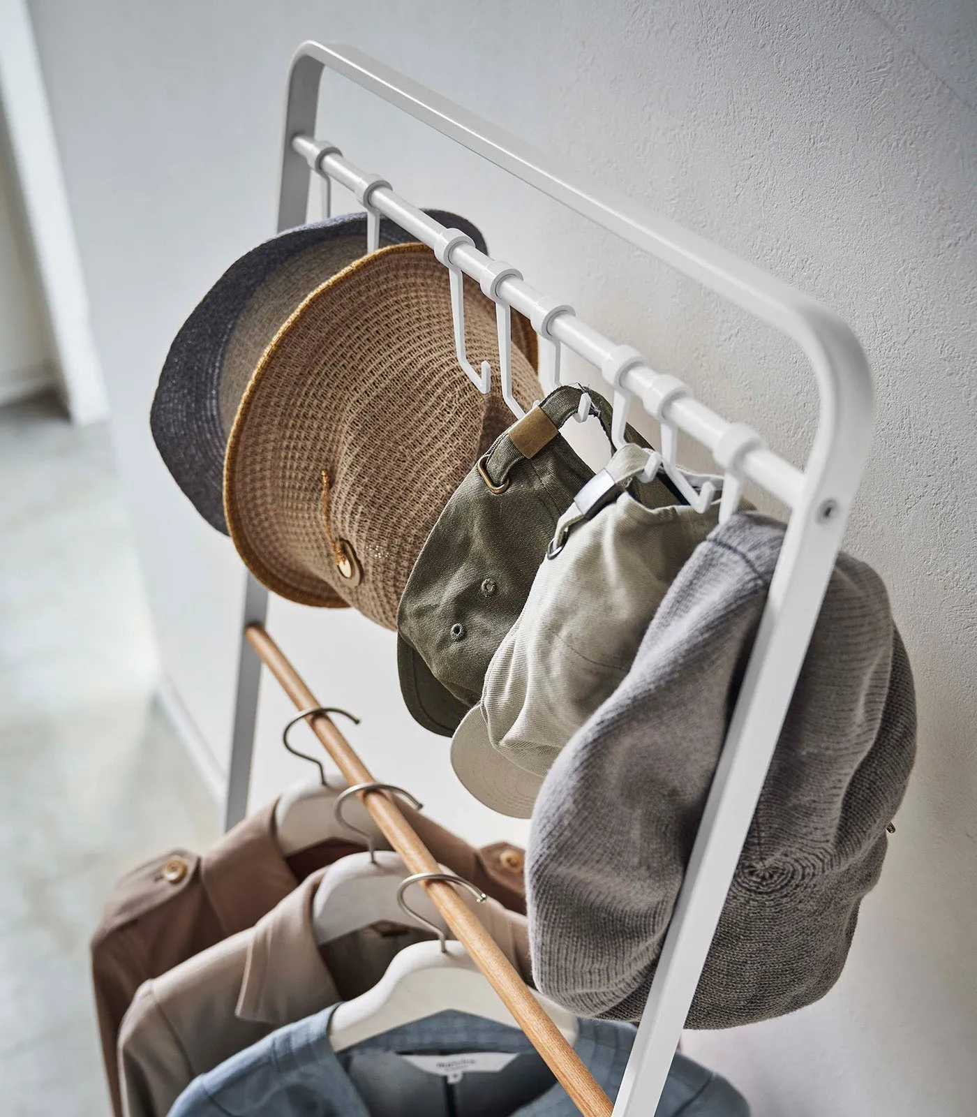 Coat Rack with Hat Storage (66" H)  - Steel   Wood from Yamazaki Home
