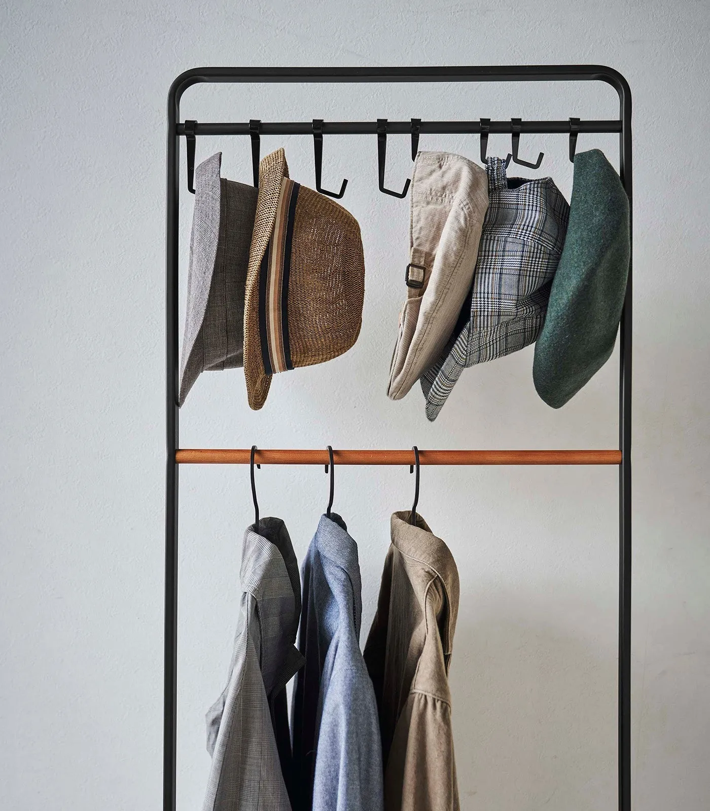 Coat Rack with Hat Storage (66" H)  - Steel   Wood from Yamazaki Home