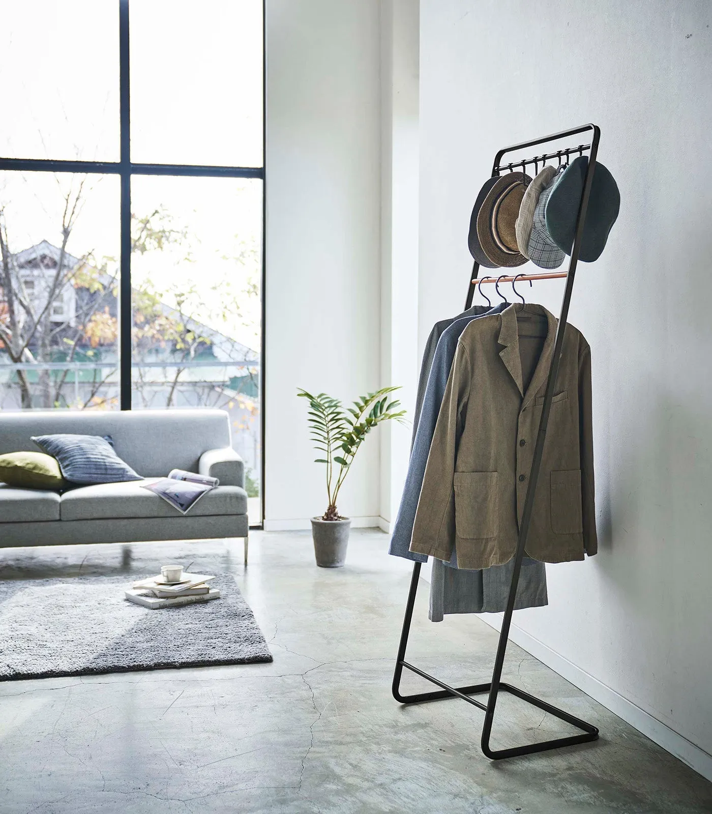 Coat Rack with Hat Storage (66" H)  - Steel   Wood from Yamazaki Home