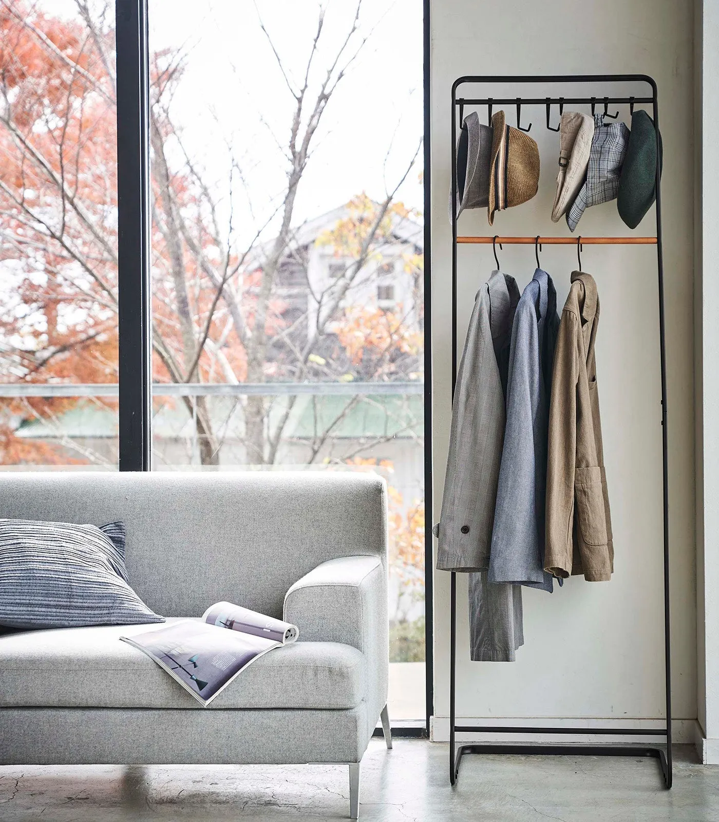 Coat Rack with Hat Storage (66" H)  - Steel   Wood from Yamazaki Home