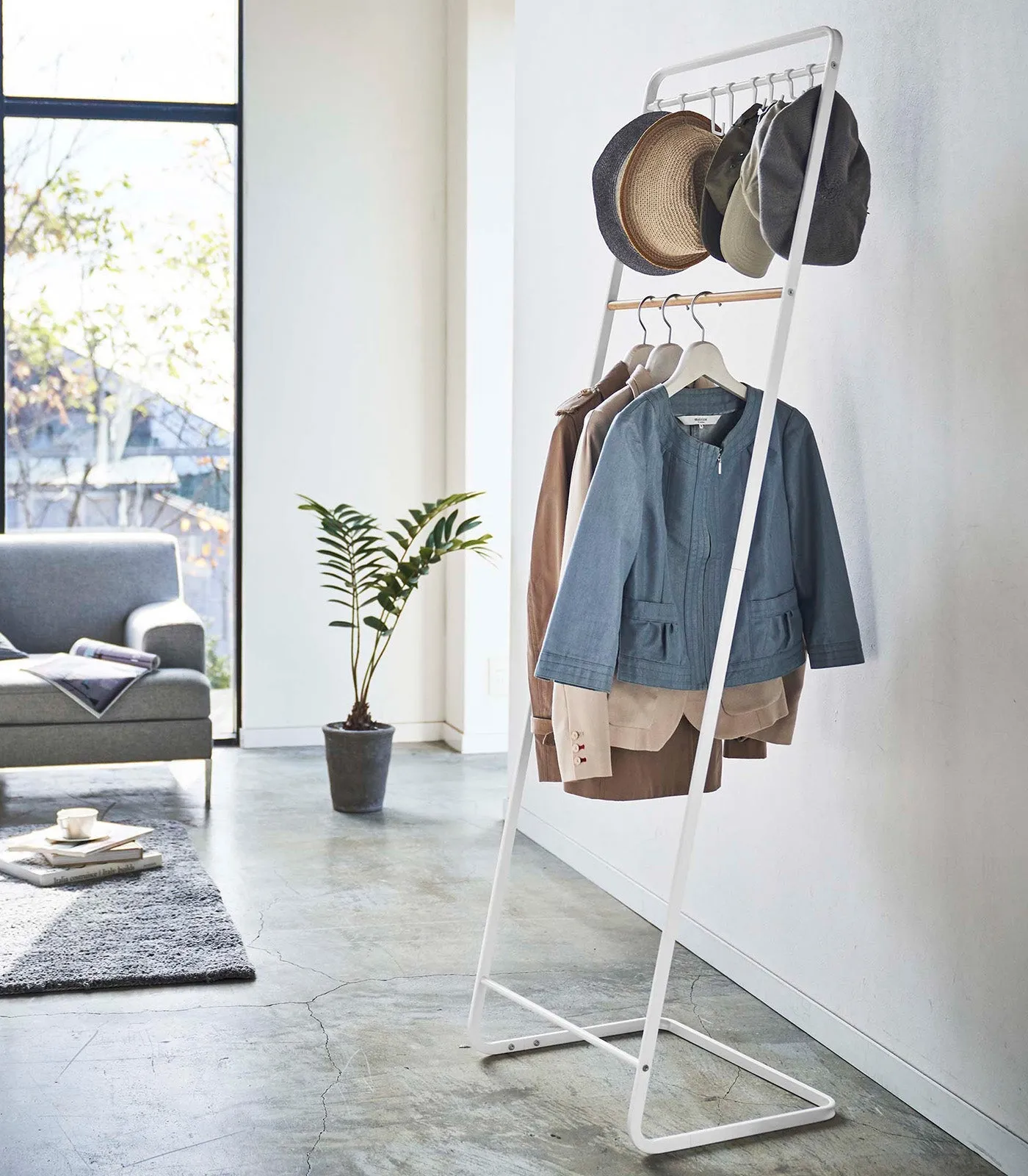 Coat Rack with Hat Storage (66" H)  - Steel   Wood from Yamazaki Home