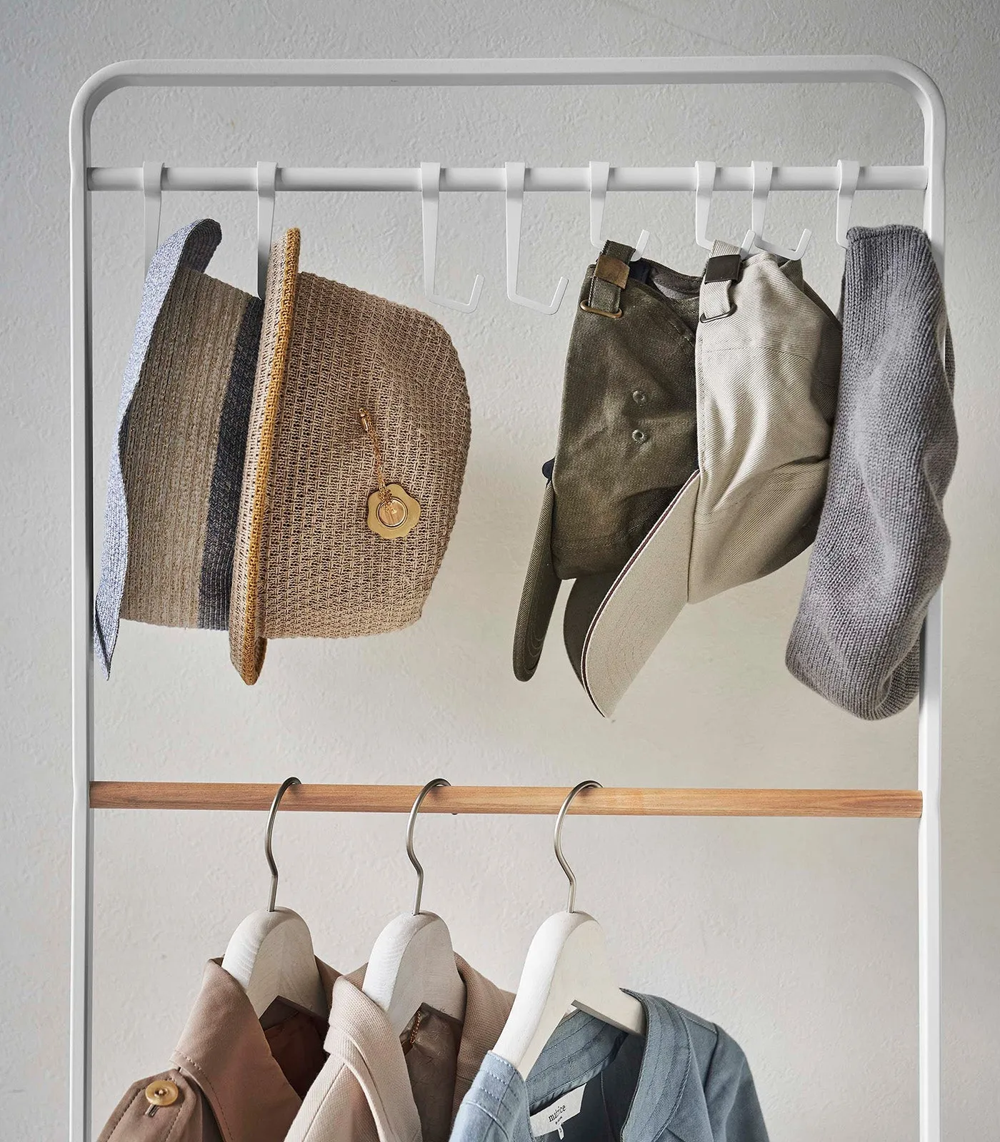 Coat Rack with Hat Storage (66" H)  - Steel   Wood from Yamazaki Home