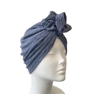 Denim Blue Elastic Pre Tied Rosette Turban