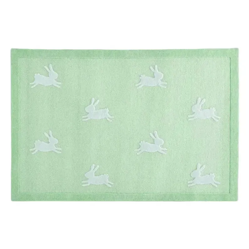 For the Love of Rabbits Hand Tufted Wool Rug - Green