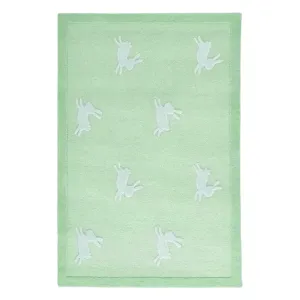 For the Love of Rabbits Hand Tufted Wool Rug - Green