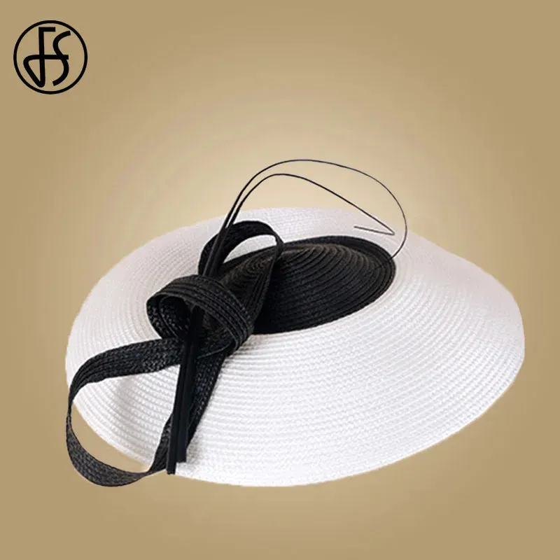 FS Fascinators Black White Weddings Pillbox Hat For Women Church Hat Sraw Fedora Black Wide Ladies Dress Sinamay Derby Hats