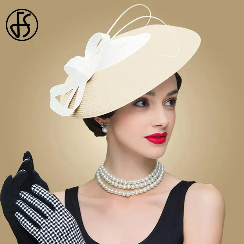 FS Fascinators Black White Weddings Pillbox Hat For Women Church Hat Sraw Fedora Black Wide Ladies Dress Sinamay Derby Hats