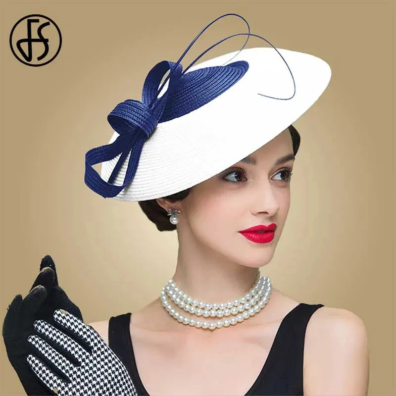 FS Fascinators Black White Weddings Pillbox Hat For Women Church Hat Sraw Fedora Black Wide Ladies Dress Sinamay Derby Hats