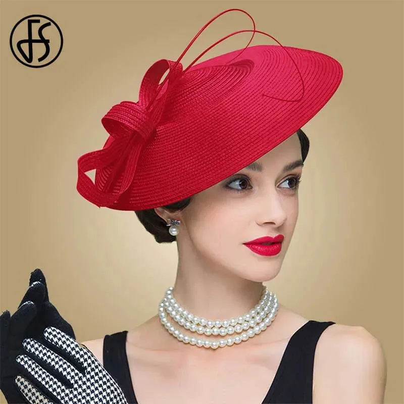 FS Fascinators Black White Weddings Pillbox Hat For Women Church Hat Sraw Fedora Black Wide Ladies Dress Sinamay Derby Hats