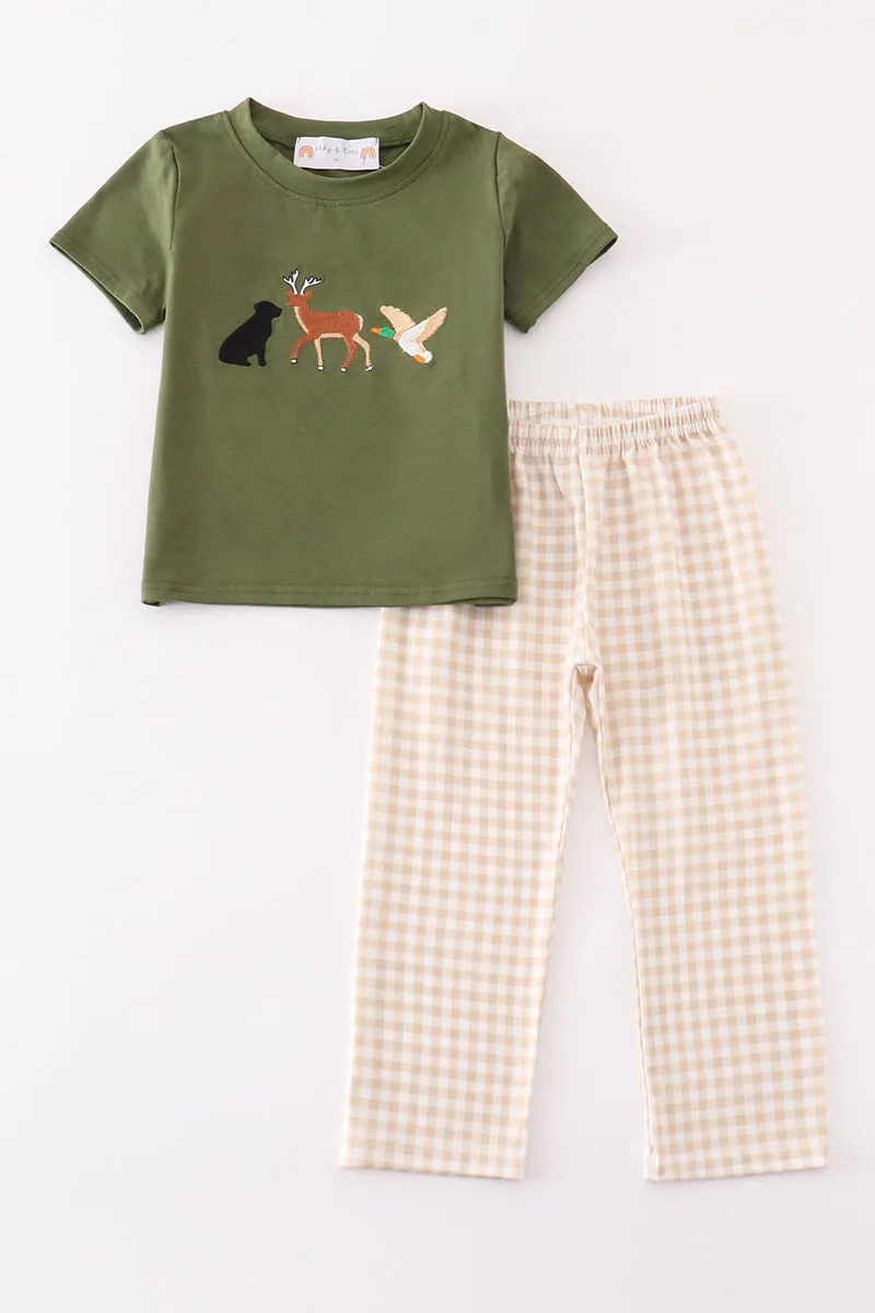 Gingham Hunting Embroidery Boy Set