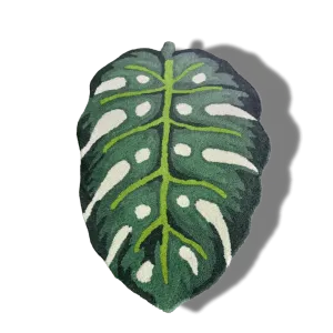 Green Monstera Leaf Shaped Accent Hand Tufted Wool Rug