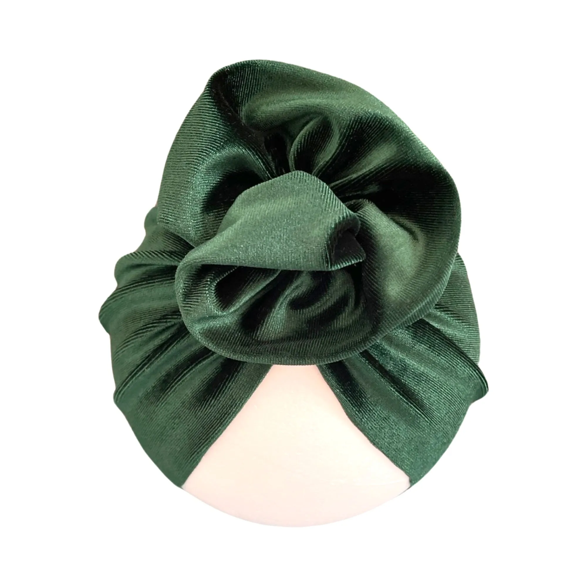 Green Stretchy Velvet Rosette Baby Girl Turban Hat 6-18months