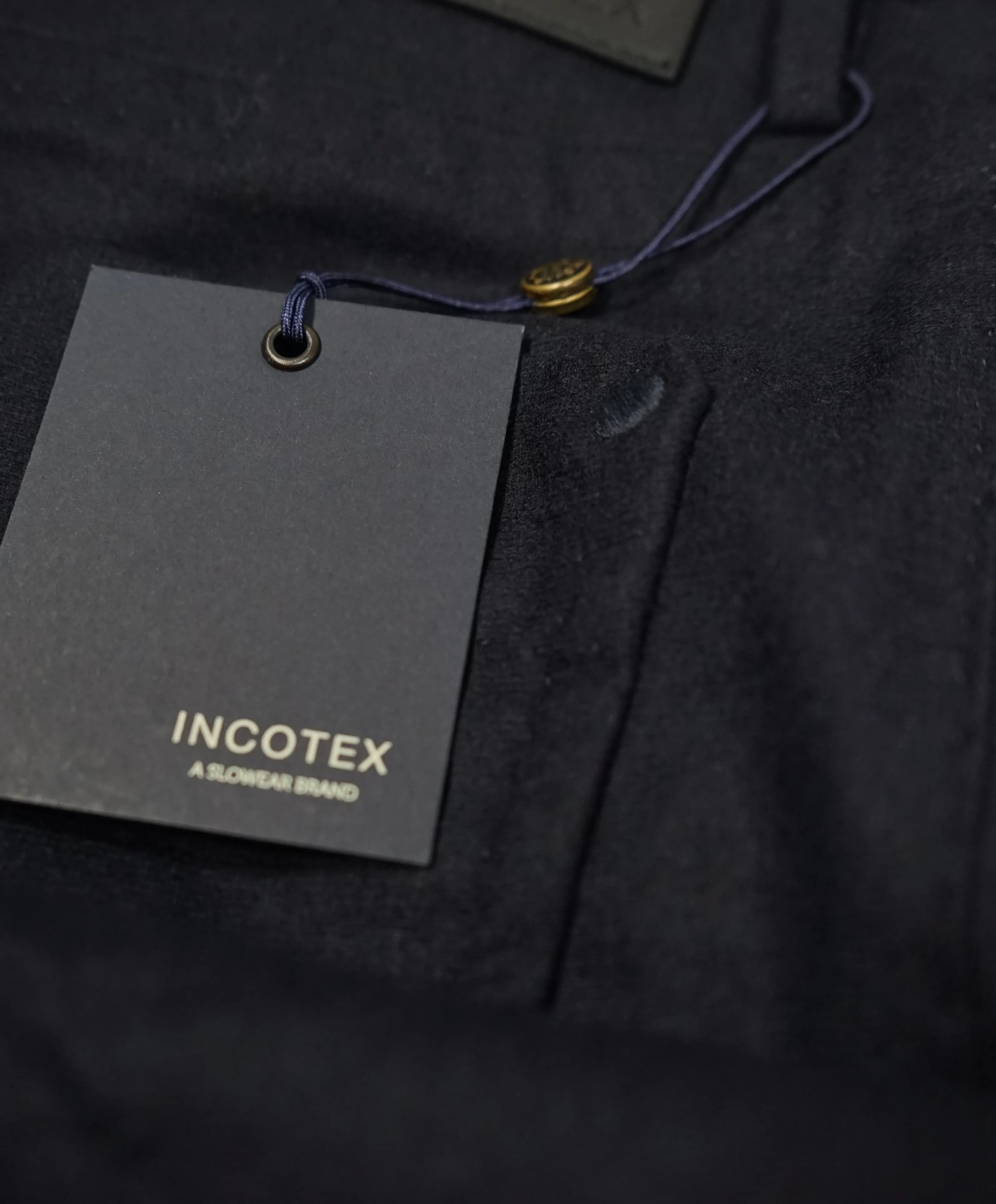 INCOTEX - CASHMERE WOOL Flat Front 5-Pocket Blue Flannel Logo Pants  -  33W