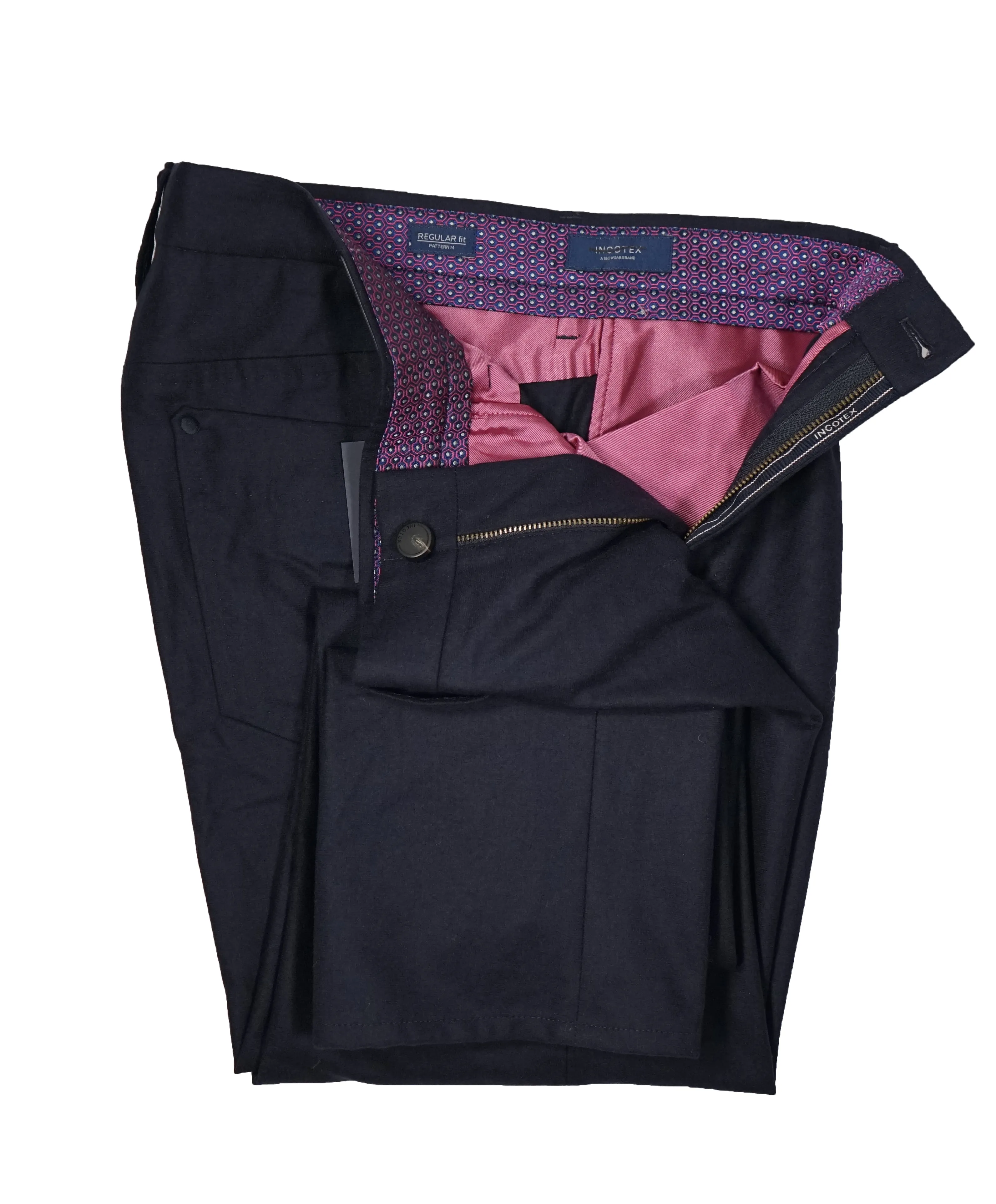 INCOTEX - CASHMERE WOOL Flat Front 5-Pocket Blue Flannel Logo Pants  -  33W