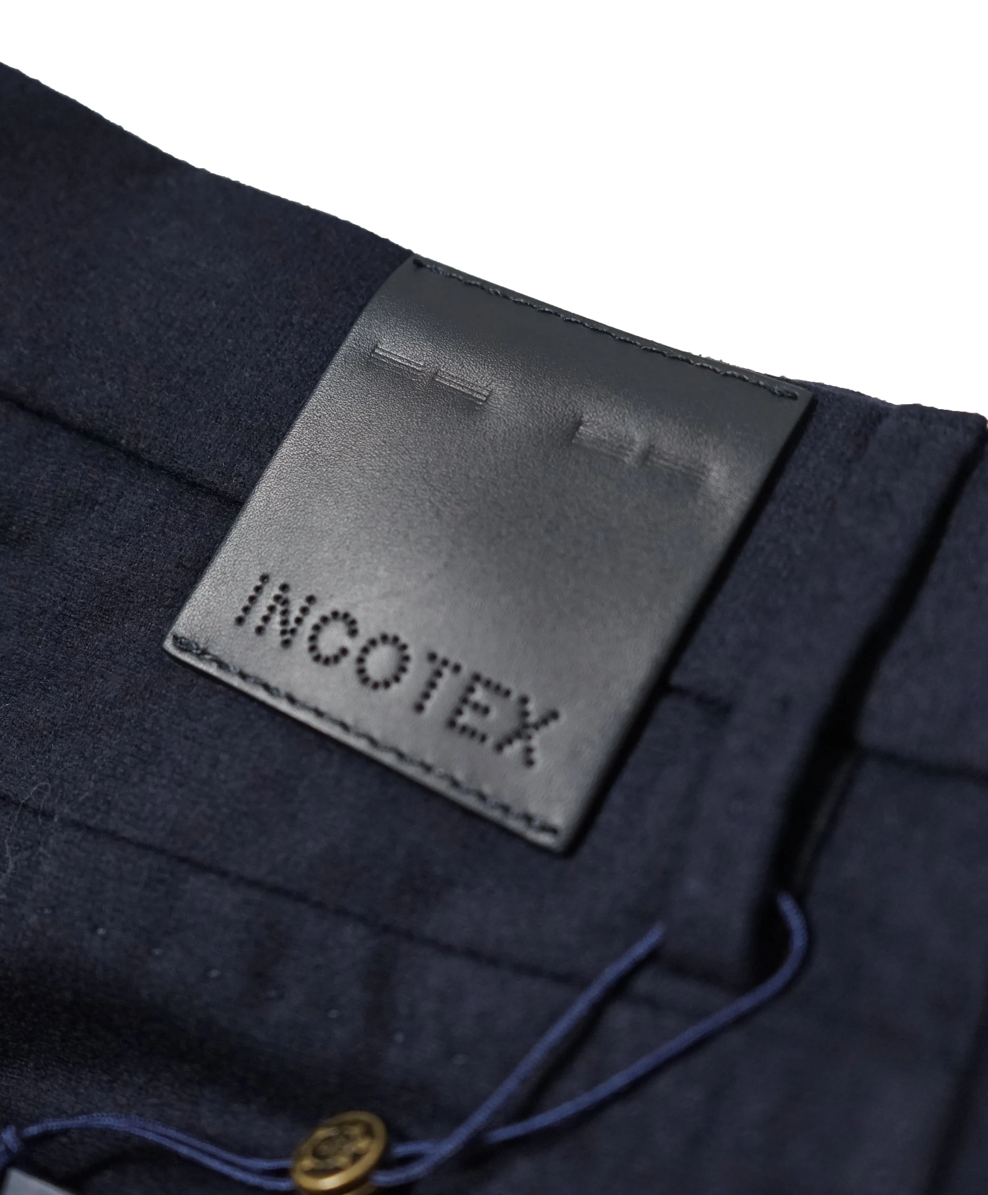 INCOTEX - CASHMERE WOOL Flat Front 5-Pocket Blue Flannel Logo Pants  -  33W