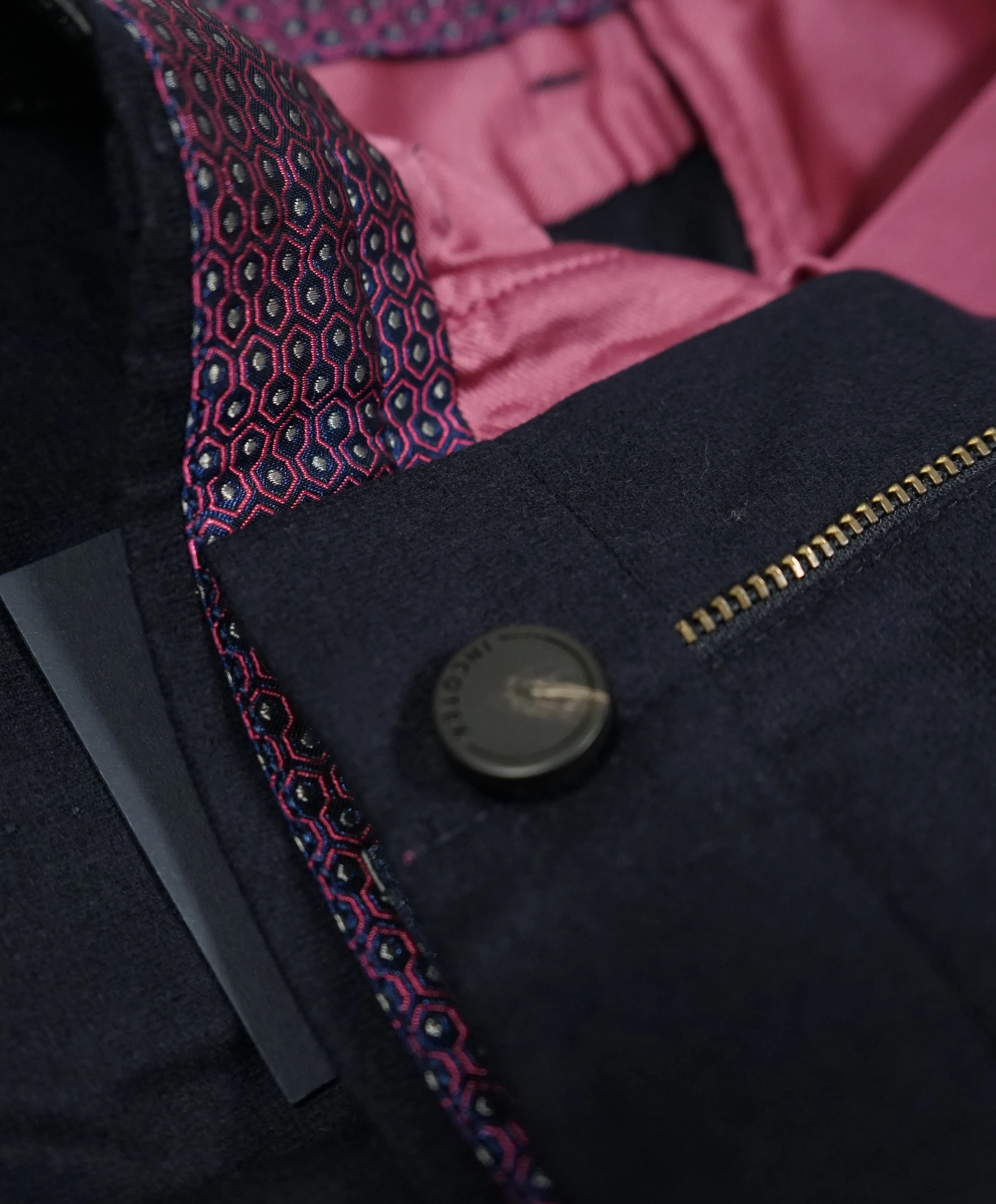 INCOTEX - CASHMERE WOOL Flat Front 5-Pocket Blue Flannel Logo Pants  -  33W